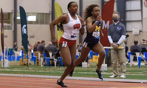 Kiley Robbins finishes the 60-meter dash.