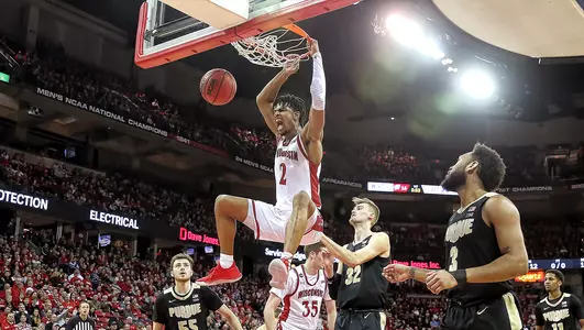 Aleem Ford dunks during a game against Purdue