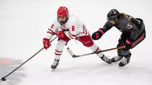 7 Mar 21: The University of Wisconsin Badger play against the Ohio State University Buckeyes in the Championship Game of the 2021 WCHA Final Faceoff at Ridder Arena in Minneapolis, MN.
