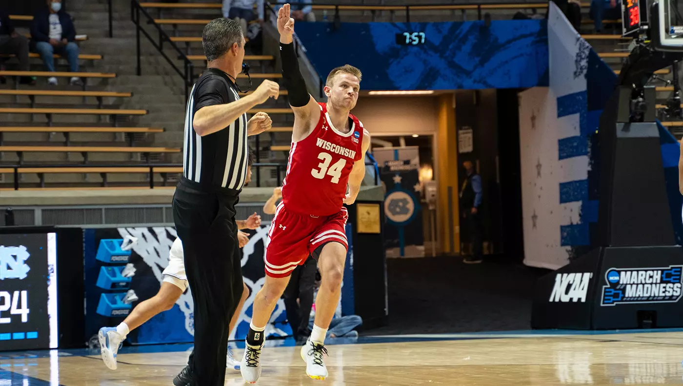 Brad Davison celebrates a 3-pointer vs. North Carolina