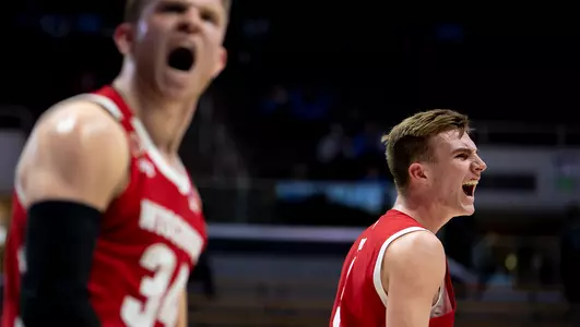 Tyler Wahl celebrates during a game against North Carolina