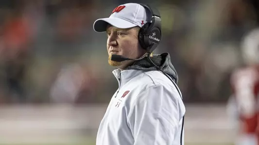Wisconsin Badgers assistant coach Bobby April looks on during an NCAA college football game against the Purdue Boilermakers Saturday, Nov. 23, 2019, in Madison, Wis. The Badgers won 45-24. (Photo by David Stluka/Wisconsin Athletic Communications)