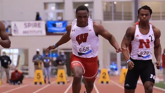 LO Johnson competes in the 60-meter dash at Big Ten Indoors.