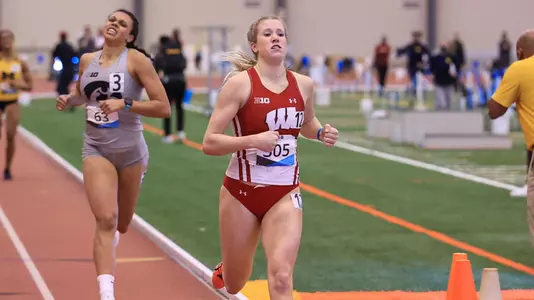 Jordan Hirsbrunner finishes the 800 meters in the pentathlon.