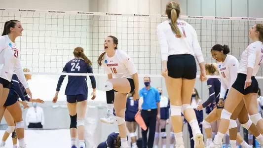 The Badgers celebrate their Sweet 16 win over BYU.
