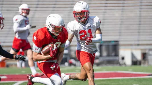 Chimere Dike Wisconsin football wide receiver training during spring practice inside Camp Randall Stadium.