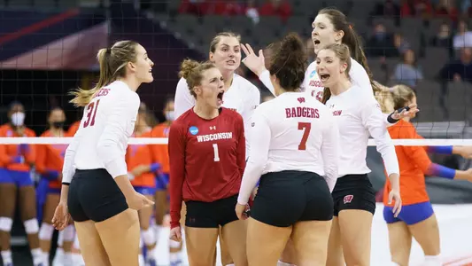 The Badgers celebrate a point in their win over Florida.