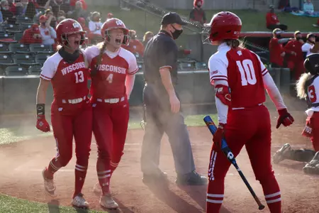 Badgers celebrate against Nebraska