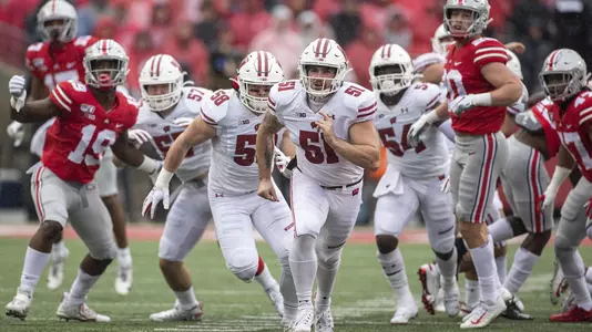 Wisconsin Badgers long snapper Adam Bay (51) during an NCAA Big Ten Conference college football game against the Ohio State Buckeyes Saturday, Oct. 26, 2019, in Columbus, Ohio. The Buckeyes won 38-7. (Photo by David Stluka/Wisconsin Athletic Communications)