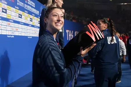 Lauren Carlini with the 2019 VNL trophy