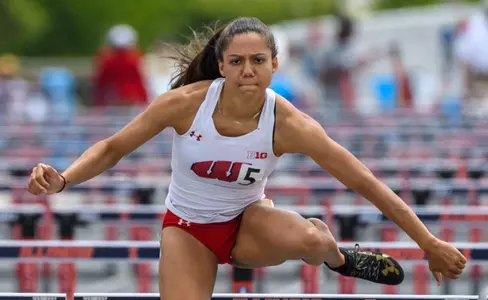 Destiny Huven competes in the 100-meter hurdles.