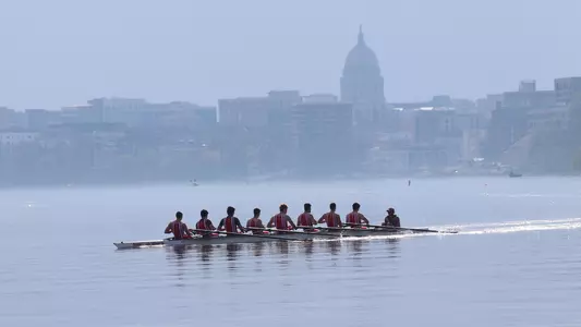 Men's rowing practice on Lake Mendota