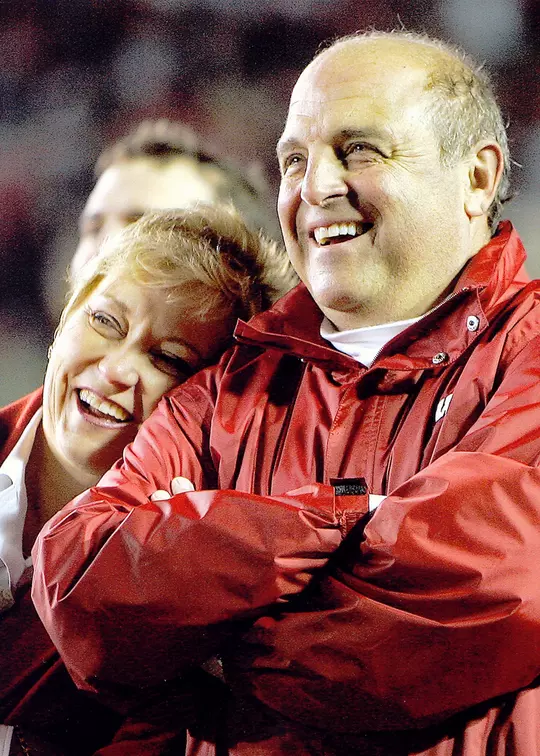 Cindy and Barry Alvarez during his final football game inside Camp Randall Stadium