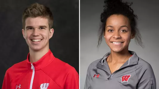 Seth Hirsch (men's cross country) and Tori Kost (lightweight rowing) headshot photos