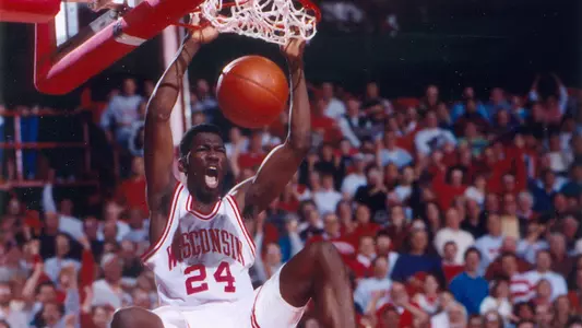 Michael Finley, Wisconsin men's baskteball, dunks the ball