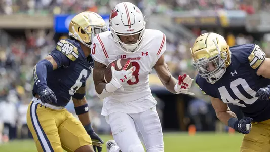 Wisconsin Badgers Kendric Pryor during NCAA college football game against the Notre Dame Fighting Irish, Saturday, Sept. 25, 2021, in Chicago. (Photo by David Stluka/Wisconsin Athletic Communications)