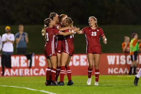 Wisconsin Badgers' Emma Jasckaniec Midfielder/Forward (2) scores a goal during an NCAA women’s soccer match against Penn State on Thursday September 30, 2021 in Madison, Wisconsin.Photo by Tom Lynn/Wisconsin Athletic Communications