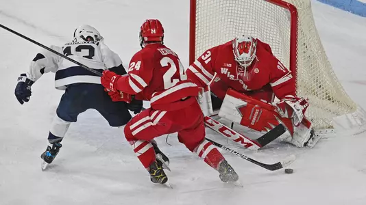 Penn State's against Wisconsin on Jan. 21, 2022. Penn State defeated Wisconsin, 4-1. Photo/Craig Houtz