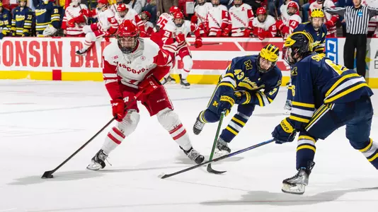Wisconsin Badgers' defenseman Corson Ceulemans (4) during an NCAA men’s hockey match against Michigan on Saturday January 29, 2022 in Madison, Wisconsin.Photo by Tom Lynn/Wisconsin Athletic Communications