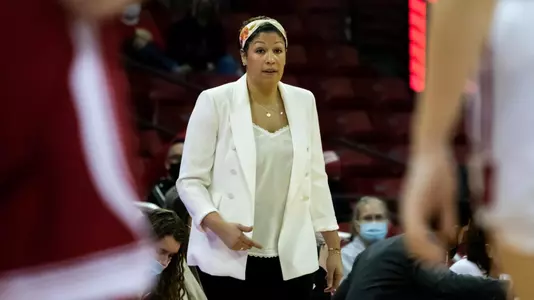 Head coach Marisa Moseley watches her team from the sidelie.