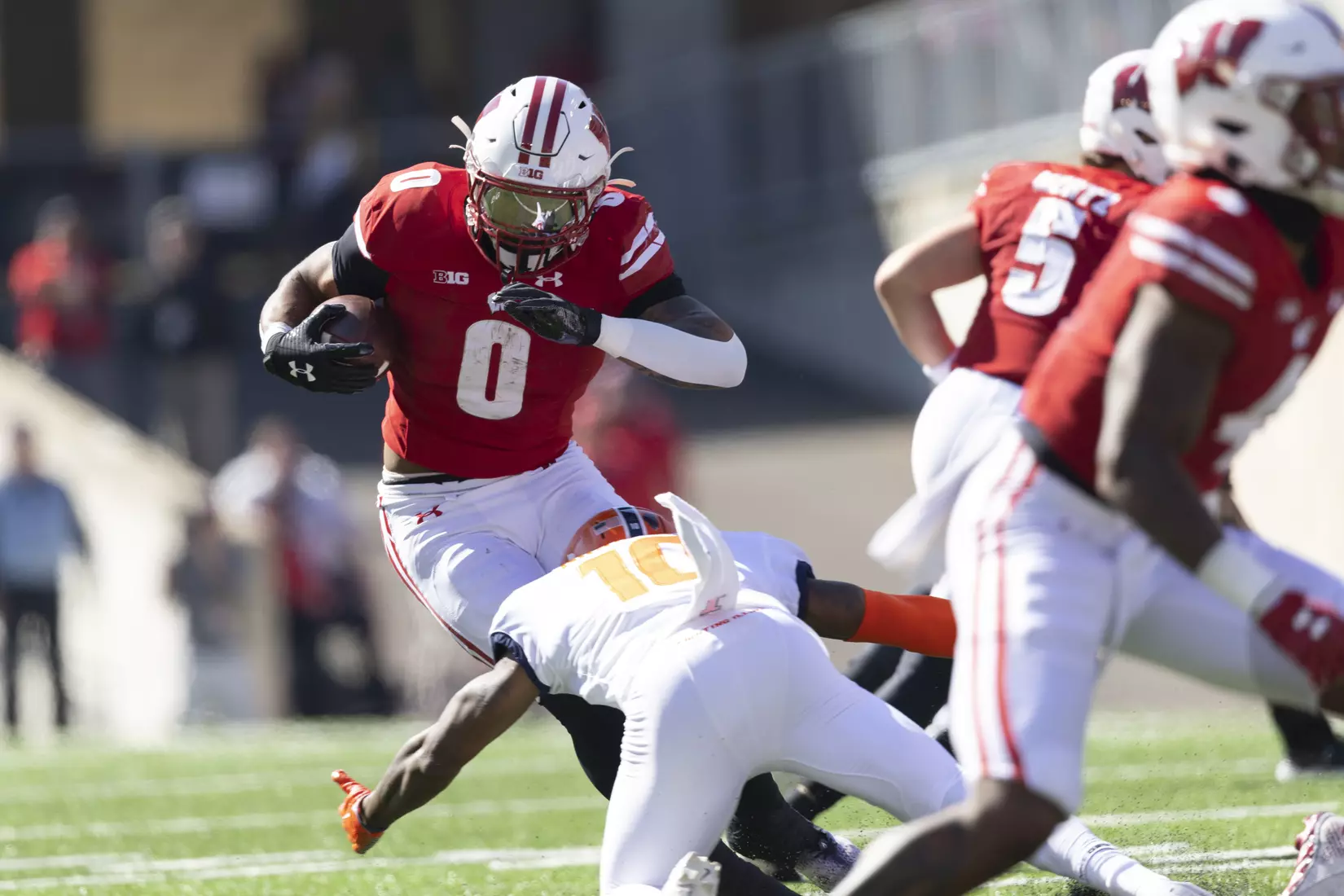 The Wisconsin Badgers running back Braelon Allen goes attempts a rush against Illinois during an NCAA football game October 1, 2022 in Madison, WI.Photo by Tom Lynn/Wisconsin Athletic Communications