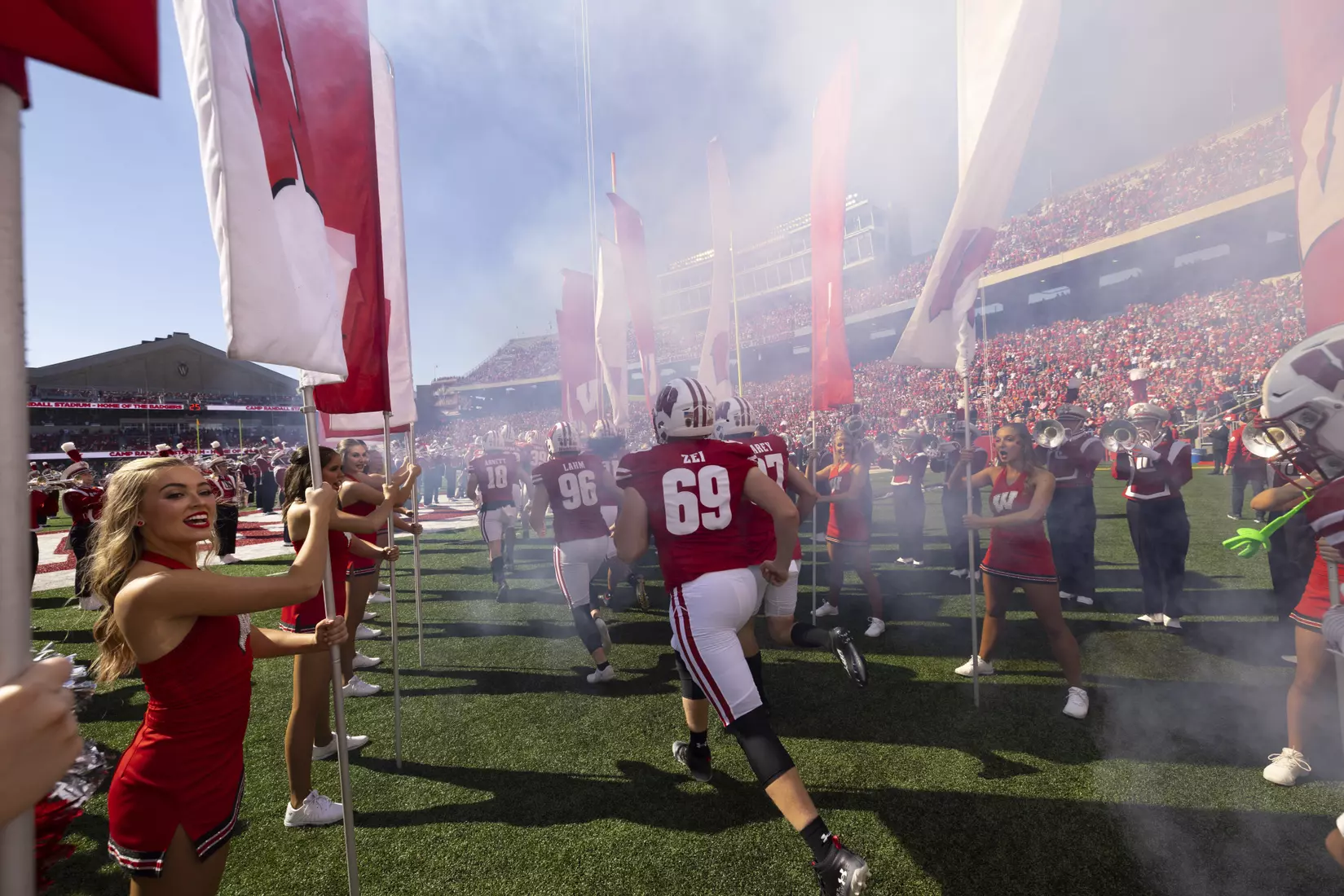 The Wisconsin Badgers exit the tunnel as they prepare to face Illinois during an NCAA football game October 1, 2022 in Madison, WI.Photo by Tom Lynn/Wisconsin Athletic Communications