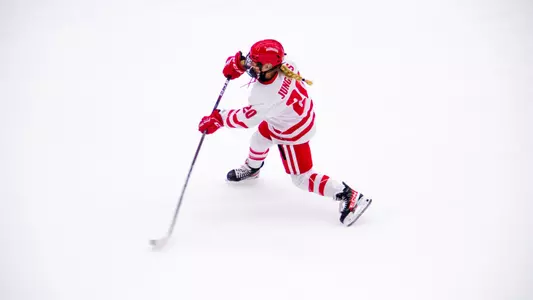 Wisconsin Badgers' forward Vivian Jungels (20) during an NCAA women's hockey match against St. Thomas on Saturday October 8, 2022 in Madison, Wisconsin