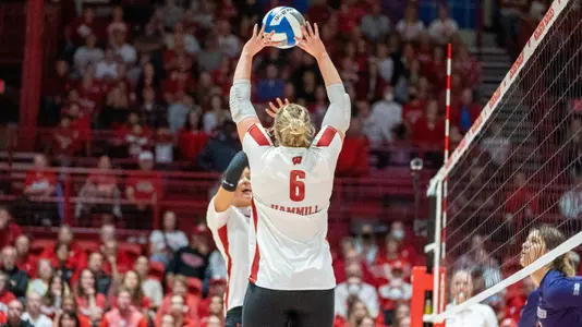 MJ Hammill sets up the ball.