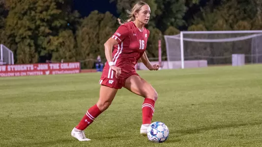 Gabby Green with the soccer ball at McClimon field
