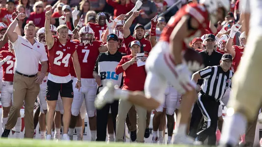 Wisconsin interim head coach Jim Leonhard and the Badgers sideline cheers during the football game against the Purdue Boilermakers during an NCAA football game  October 22, 2022 in Madison, WI.Photo by Tom Lynn/Wisconsin Athletic Communications