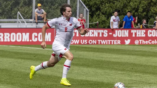 Wisconsin Badgers' Maxwell Keenan (8) keeps the ball during an NCAA menÃ?s soccer match against Tulsa Sunday August 28, 2022 in Madison, Wisconsin.Photo by Tom Lynn/Wisconsin Athletic Communications