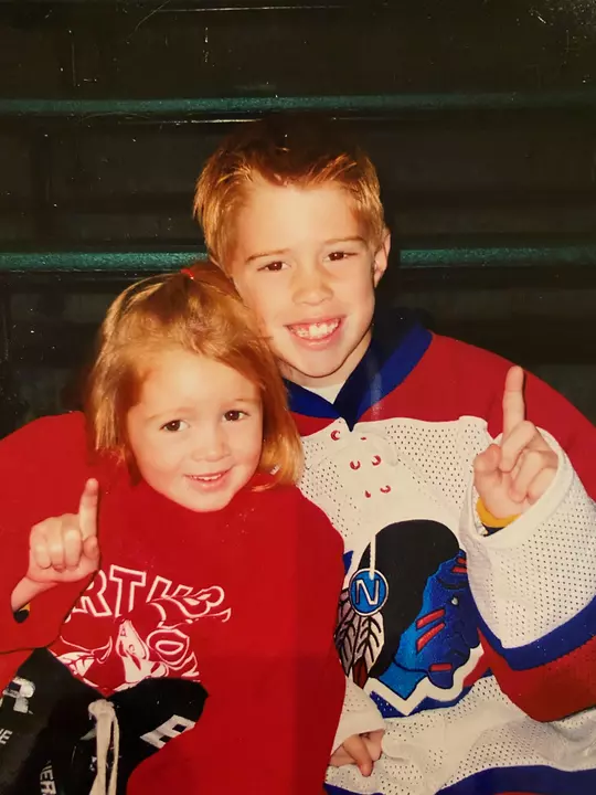 Jesse Compher, Wisconsin Women's Hockey, as a child with her brother JT