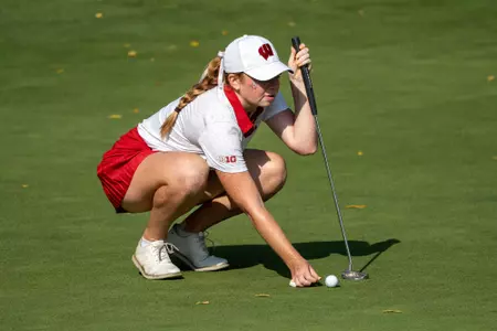 Carly Carter, Wisconsin women's golf, playing at the 2022 Badger Invitational at University Ridge Golf Course on Tuesday, Sept. 20, 2022 in Madison, Wis.