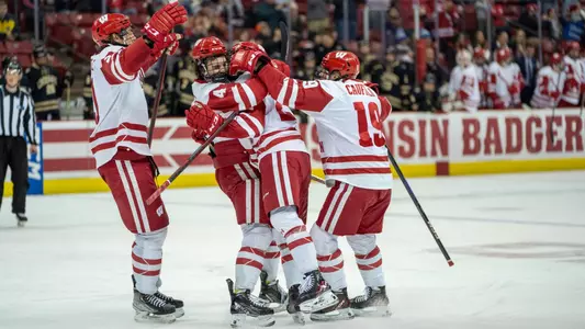Badgers celebrate Tyson Jugnauth's first career goal