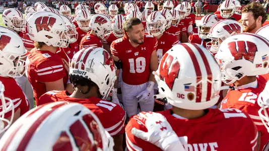 Wisconsin Badgers warm up prior to an NCAA college football game against the Minnesota Golden Gophers, Sat., Nov. 26, 2022 in Madison, Wis. (Photo by David Stluka/Wisconsin Athletic Communications)
