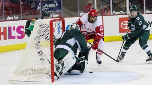 Carson Bantle in front of MSU net