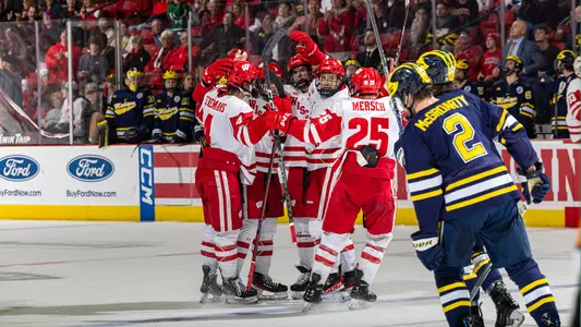 Wisconsin celebrates a goal against Michigan on Suter Night