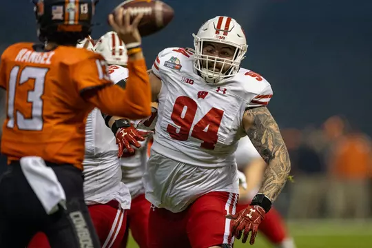 Wisconsin Badgers during an NCAA college football game at the Guaranteed Rate Bowl game against the Oklahoma State Cowboys, Tues., Dec. 27, 2022, in Phoenix, Arizona. (Photo by David Stluka/Wisconsin Athletic Communications)