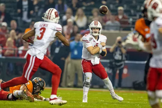 Wisconsin Badgers during an NCAA college football game at the Guaranteed Rate Bowl game against the Oklahoma State Cowboys, Tues., Dec. 27, 2022, in Phoenix, Arizona. (Photo by David Stluka/Wisconsin Athletic Communications)
