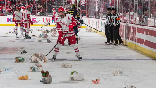 Matthieu De St. Phalle clears the ice after the Teddy Toss