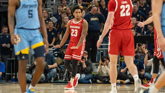 Chucky Hepburn celebrates a shot during a game at Marquette