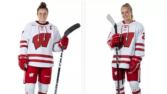 White backdrop photos of Britta Curl and Vivian Jungels