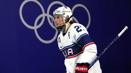 Forward Hilary Knight #21 of Team United States walks to the ice against Team Switzerland during the Women's Preliminary Round Group A match at Wukesong Sports Center on February 06, 2022 in Beijing, China. (Photo by Elsa/Getty Images)