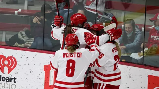 Wisconsin celebrates a goal against Minnesota State at LaBahn