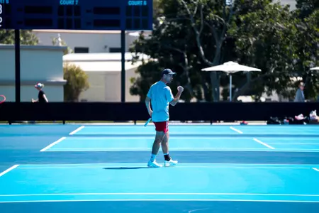 Gabriel Huber celebrates vs. Harvard March 15