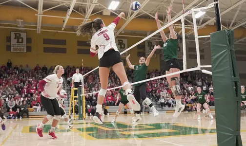 Caroline Crawford makes a kill vs. UW-Green Bay March 29