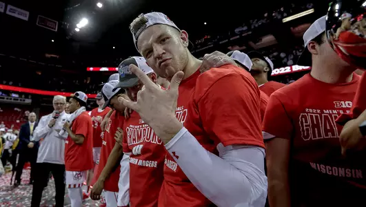 Brad Davison poses for a photo during the Big Ten championship celebration
