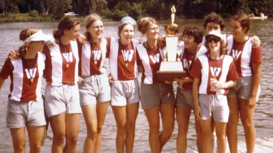 The 1975 national championship women's rowing varsity eight.