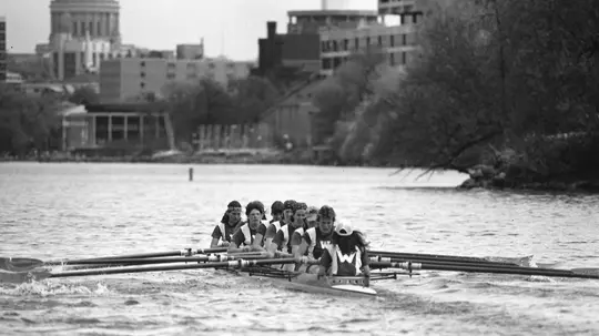 A 1979 crew with taped W on coxswain