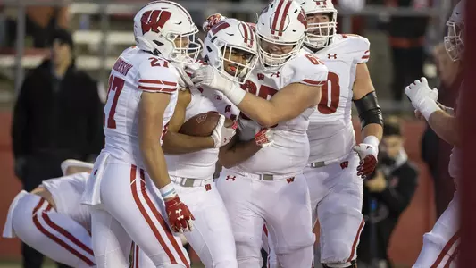 RB Jackson Acker (34) celebrates his first career touchdown at Rutgers on Nov. 6, 2021